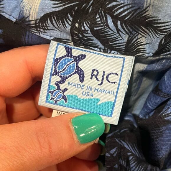 RJC Boys Youth Hawaiian Button-Up Shirt Short Sleeve Palm Trees Blue Size 12 - Picture 4 of 4